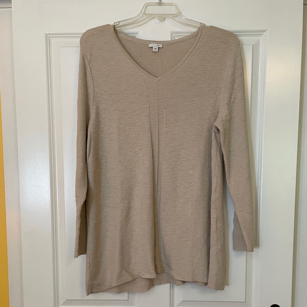 J. Jill cotton V-neck cotton sweater, oatmeal